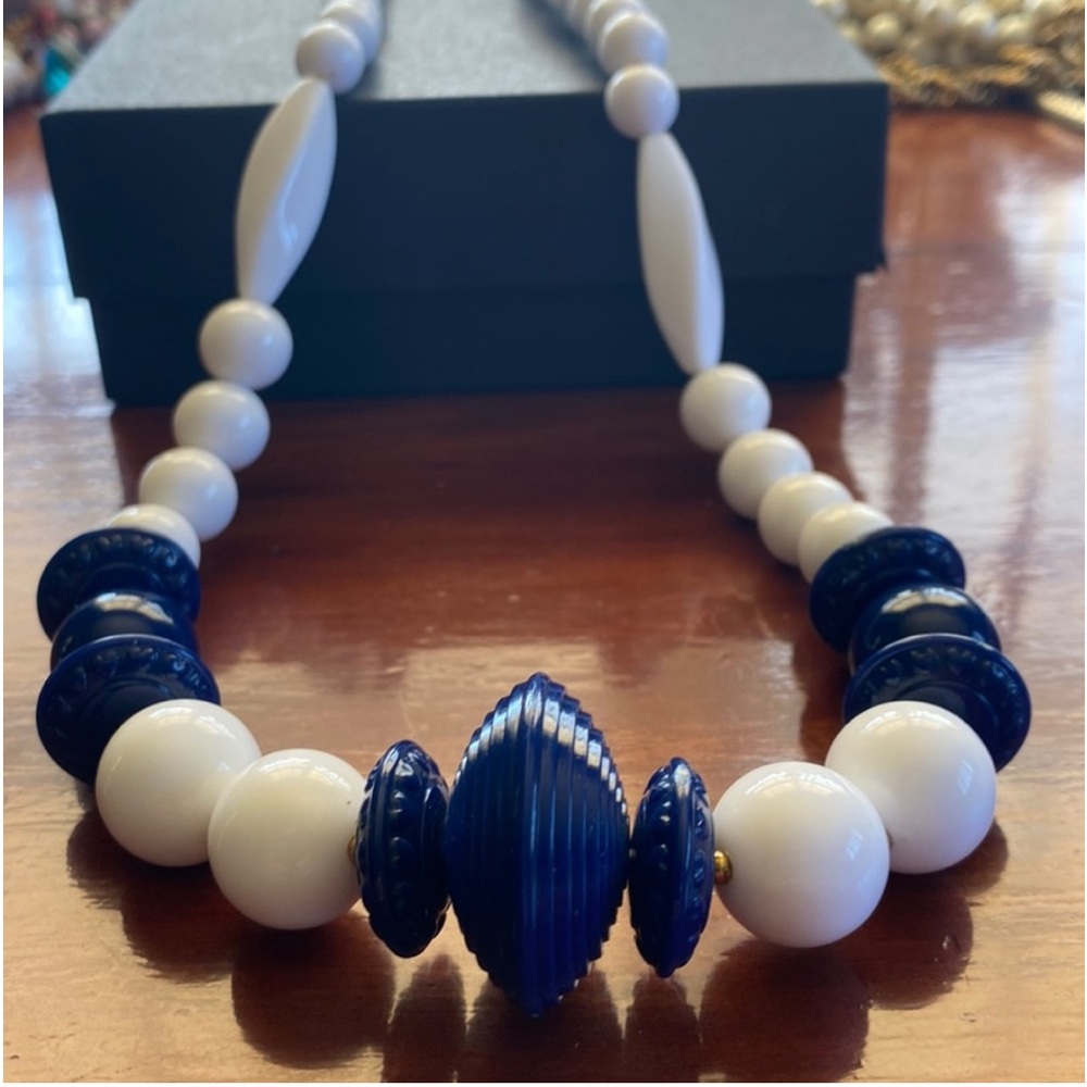 Vintage Blue and White Lucite Beaded Necklace